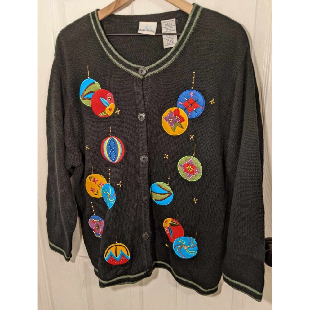 Bobbie Brooks XL 16/18 Christmas Ornaments Ugly Sweater Cardigan